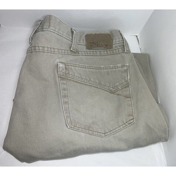 Wrangler Jeans Size 38x32 Mens Relaxed Fit Destroyed Stained Light Khakis - Picture 1 of 9